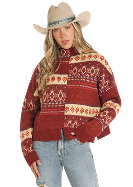 Sweater, Brown Aztec