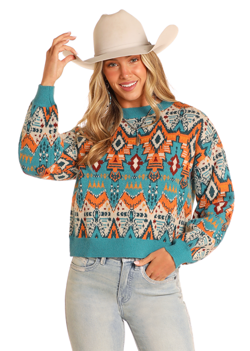 Sweater, Orange Aztec