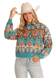 Sweater, Orange Aztec