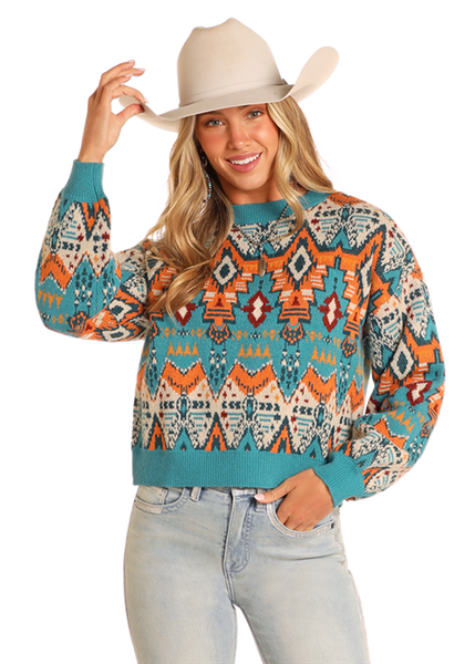 Sweater, Orange Aztec