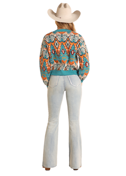 Sweater, Orange Aztec