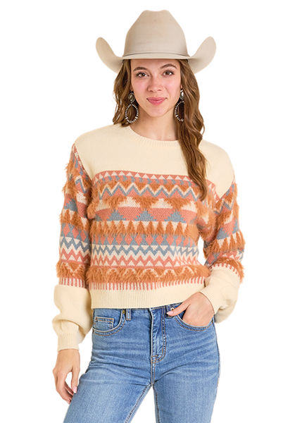 Sweater, Crop Geo Stripe