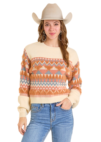 Sweater, Crop Geo Stripe