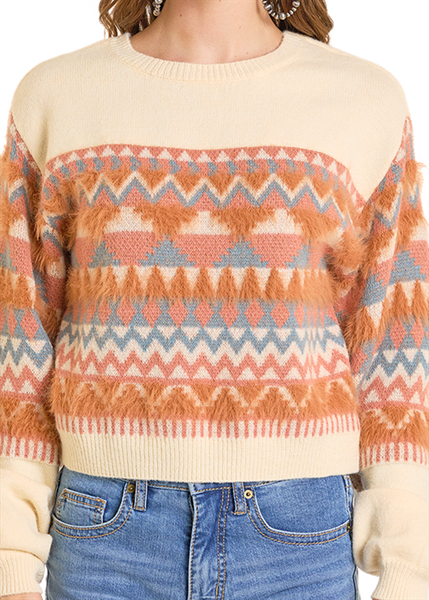 Sweater, Crop Geo Stripe