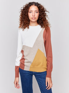 Sweater, Color-Block Ecru