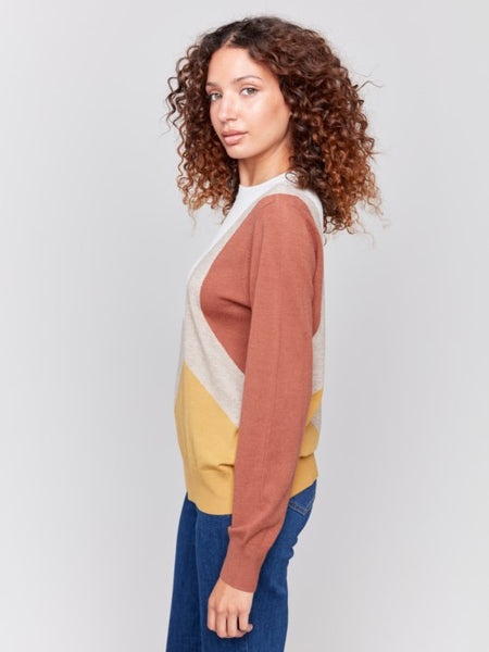 Sweater, Color-Block Ecru