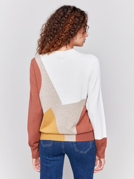 Sweater, Color-Block Ecru