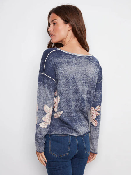 Sweater. Reversible W/Floral Placement