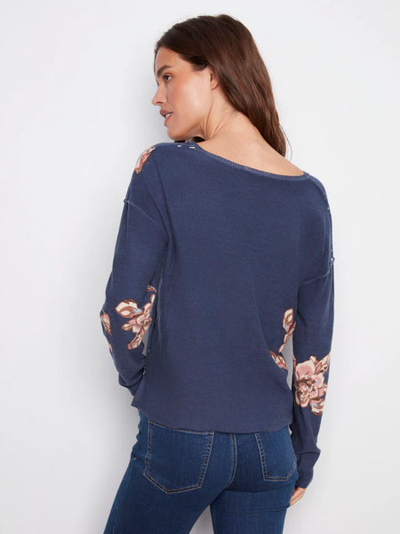 Sweater. Reversible W/Floral Placement