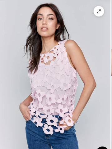 Top, Crochet Petal Pink Slvless