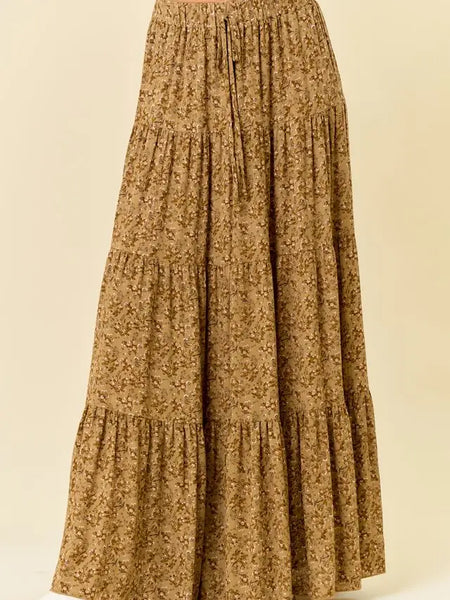 Skirt, Printed Tiered Mustard Gold