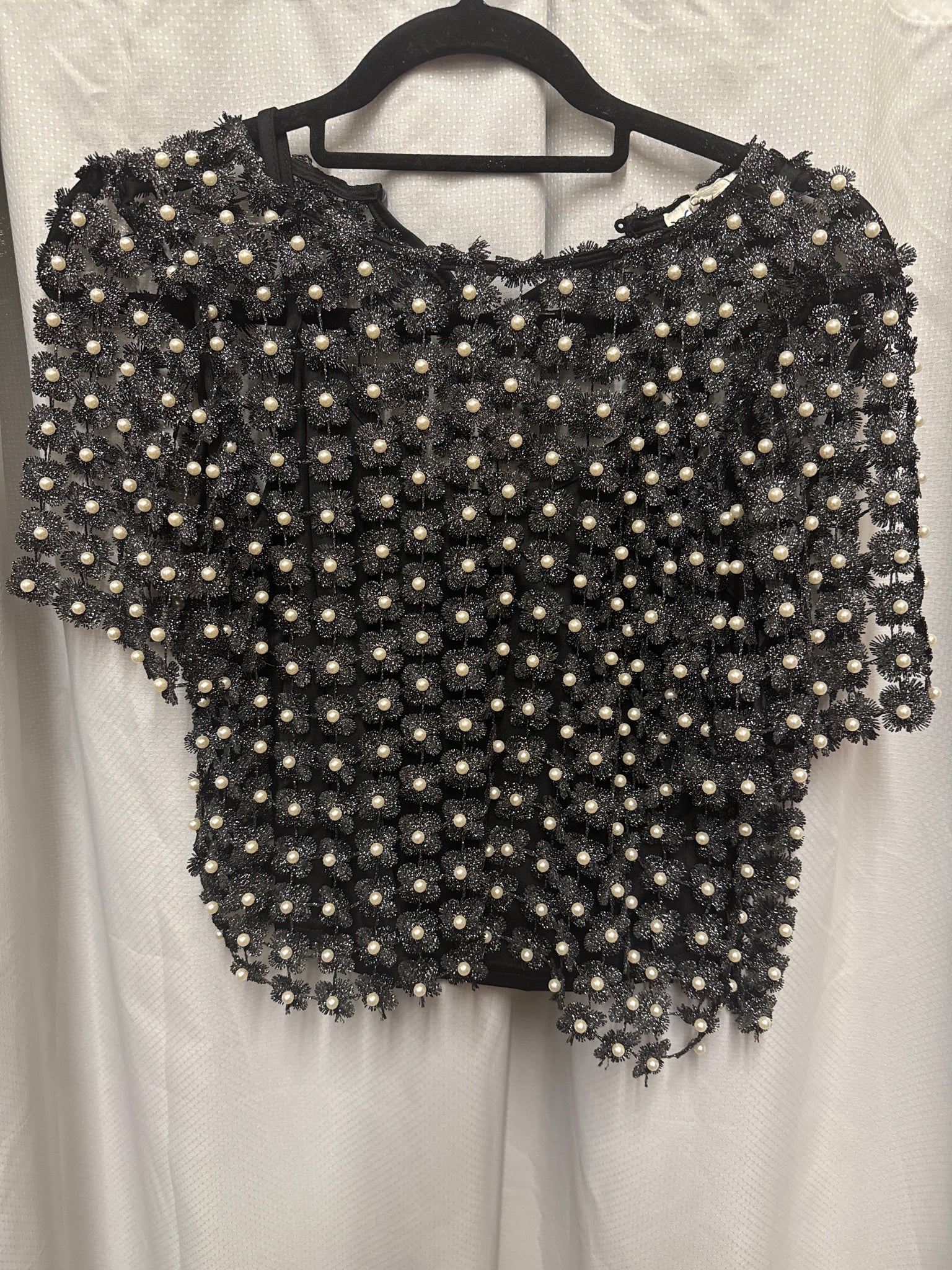 Top, Lurex Crochet Lace Pearl