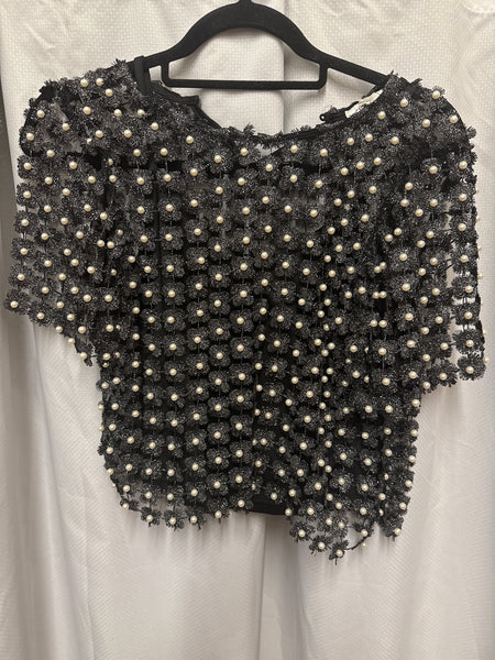 Top, Lurex Crochet Lace Pearl