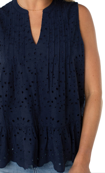 Top, Navy Pintuck Slvless