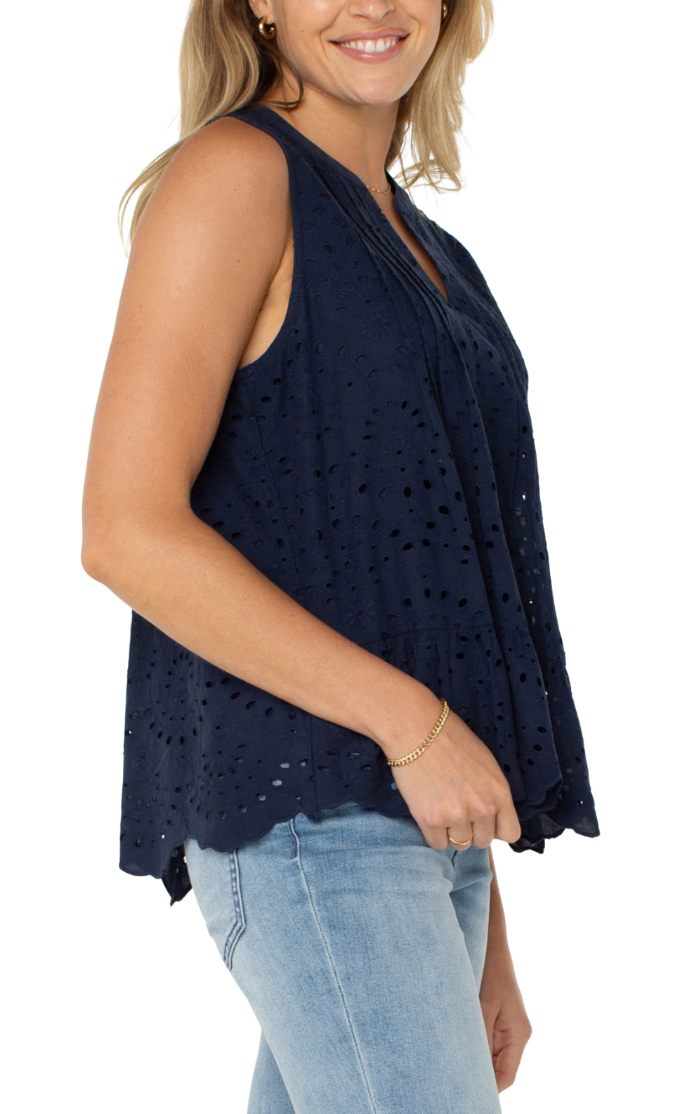 Top, Navy Pintuck Slvless