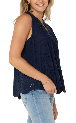Top, Navy Pintuck Slvless