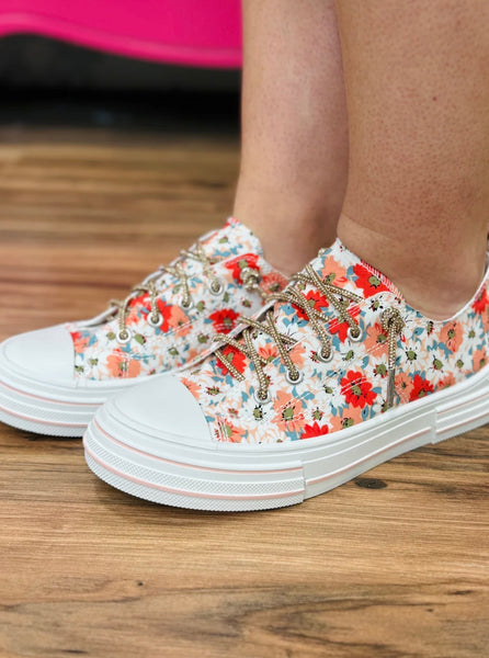 Shoe, Aman Floral Peach