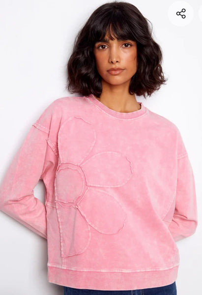 Sweatshirt, LS Flower Applique