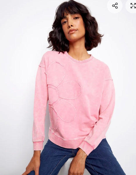Sweatshirt, LS Flower Applique