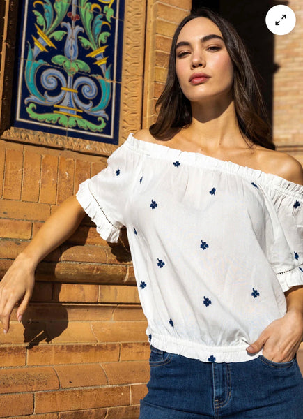 Top, Embroidered Off-Shoulder