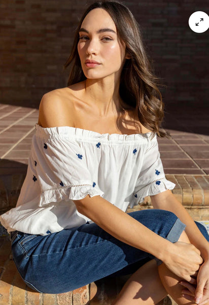 Top, Embroidered Off-Shoulder