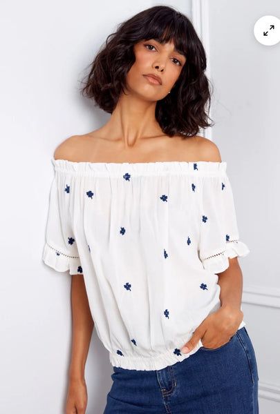 Top, Embroidered Off-Shoulder