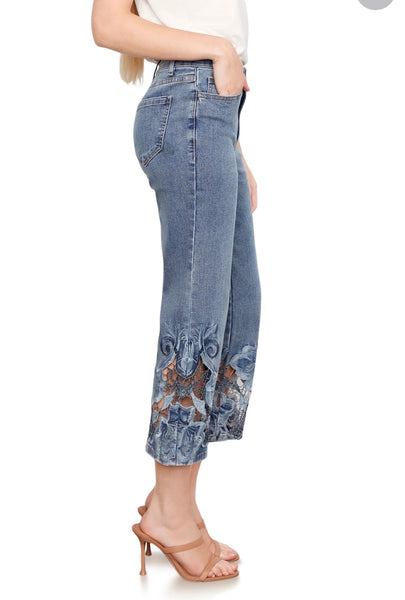 Pant, Crop Laser Cut Embroider