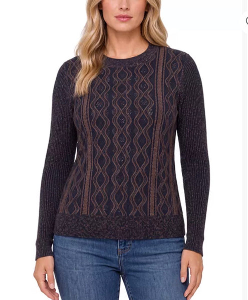 Sweater, Navy/Brown Fine Weave