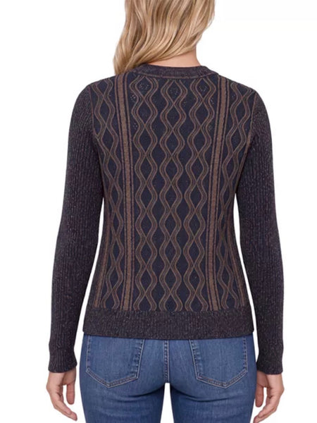 Sweater, Navy/Brown Fine Weave