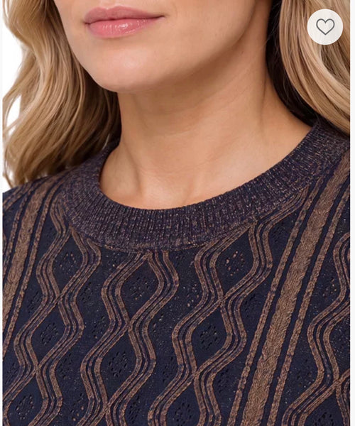Sweater, Navy/Brown Fine Weave