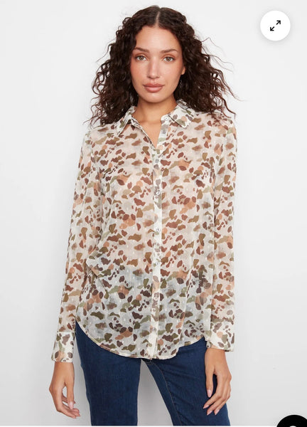 Top, Button Up LS Pebble