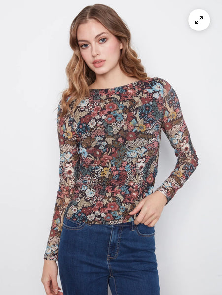 Top, Mesh Boat Neck