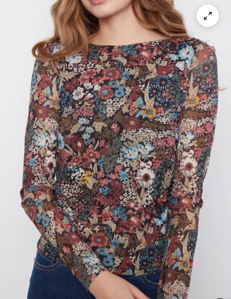Top, Mesh Boat Neck