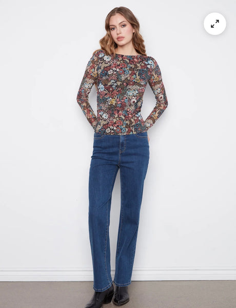 Top, Mesh Boat Neck