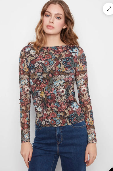 Top, Mesh Boat Neck