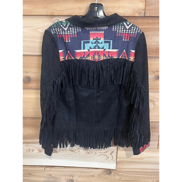 Jacket, Black Fringe Aztec