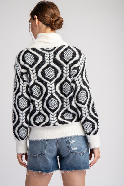 Sweater, Geometric Turtle Neck