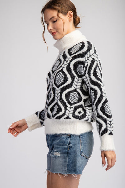 Sweater, Geometric Turtle Neck