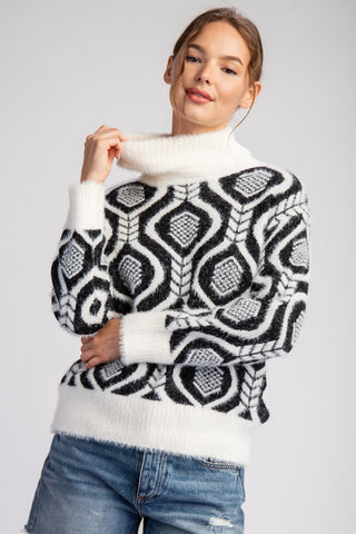 Sweater, Geometric Turtle Neck