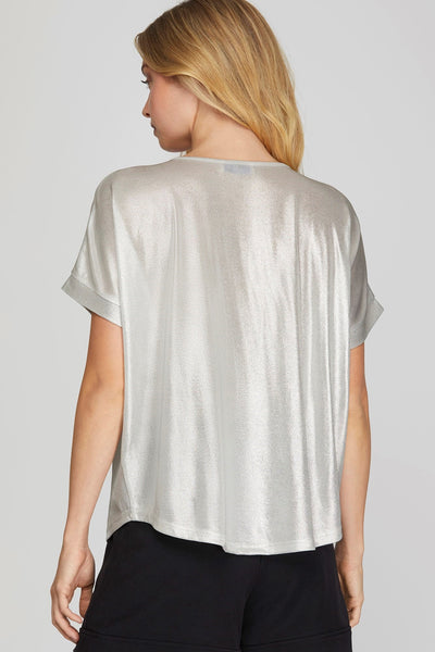 Top, Metallic Drop Shoulder