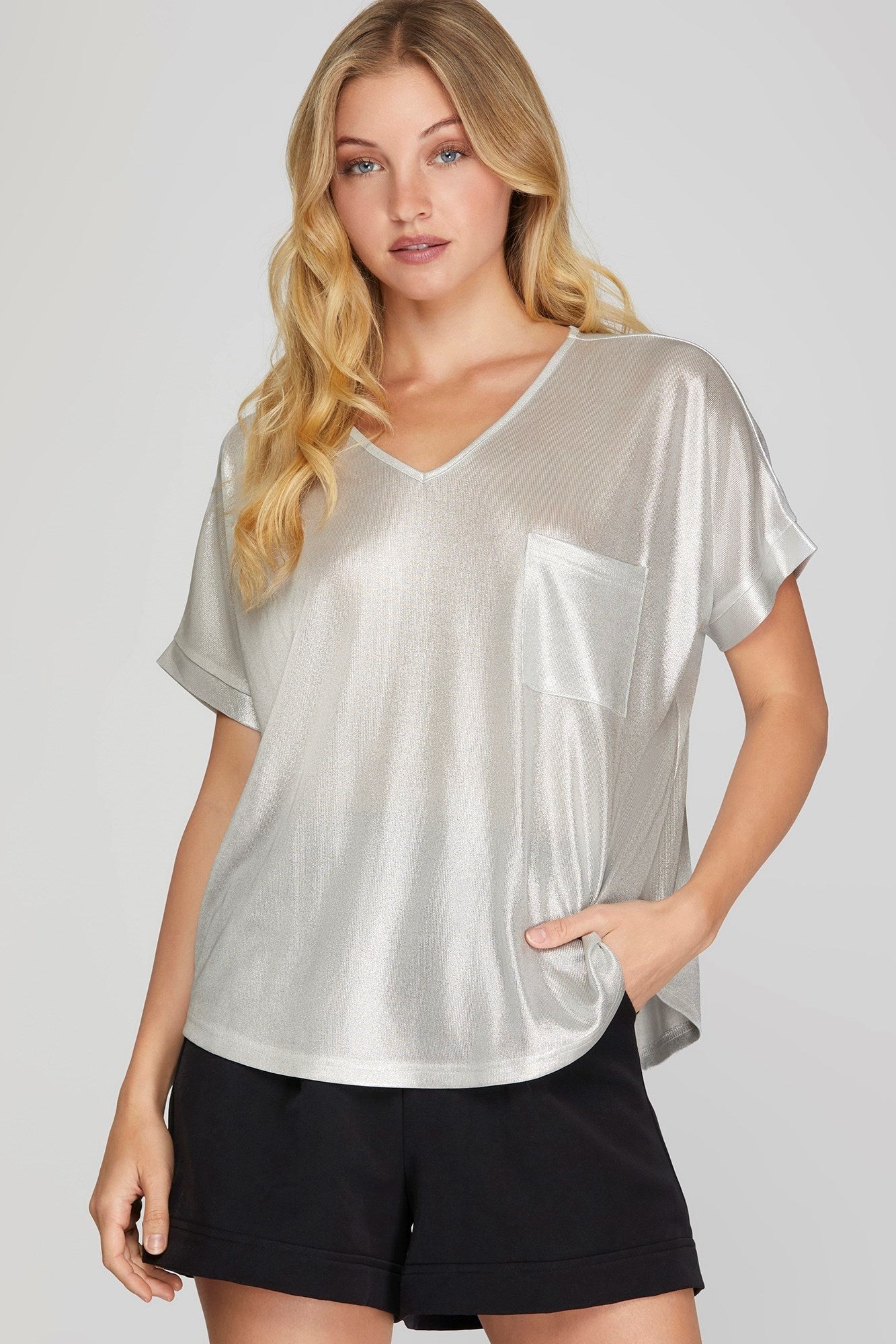 Top, Metallic Drop Shoulder