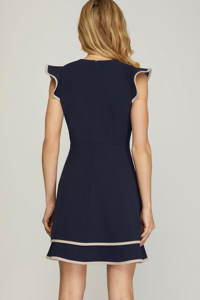 Dress, Navy Ruffle