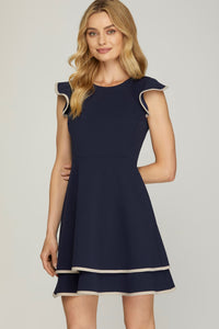 Dress, Navy Ruffle