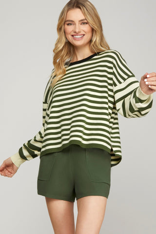 Sweater, Olive Stripe