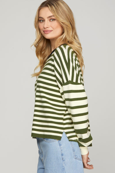 Sweater, Olive Stripe