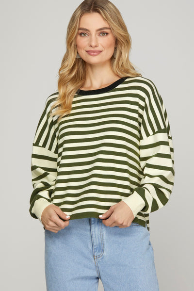 Sweater, Olive Stripe