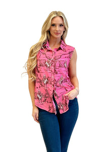 Top, Slvless Pink Western
