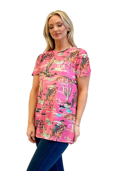 Top, SS Hot Pink Mesh