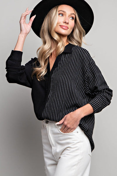 Top, L/S Half Stripe