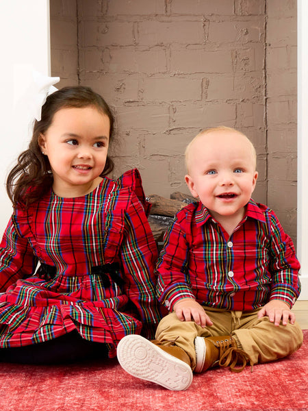 Girls, Red Plaid LS Dress